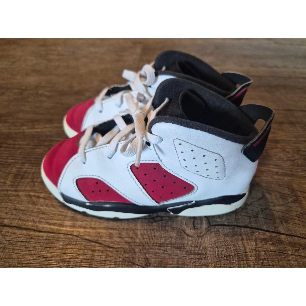 Jordan 6 Retro Carmine 2021 Toddler Shoes White Red Black 384667-106 Size 10C